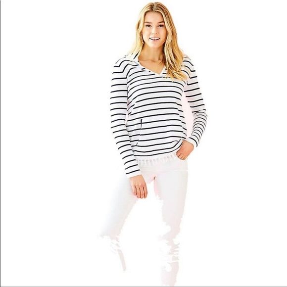 Lilly Pulitzer White/Navy Striped Crestwood V-Neck Pullover Sweater w/Coolmax XS - Picture 6 of 16